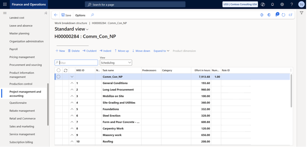 Work Breakdown Structure (WBS); WBS Templates; WBS Scheduling and Cost Estimate Views; Project Forecasts and Budgets; Time and Expense Entries