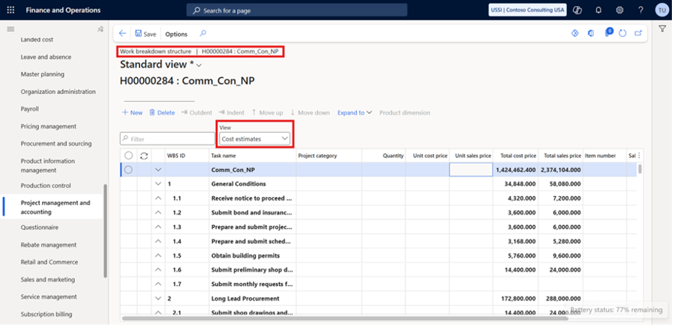Work Breakdown Structure (WBS); WBS Templates; WBS Scheduling and Cost Estimate Views; Project Forecasts and Budgets; Time and Expense Entries