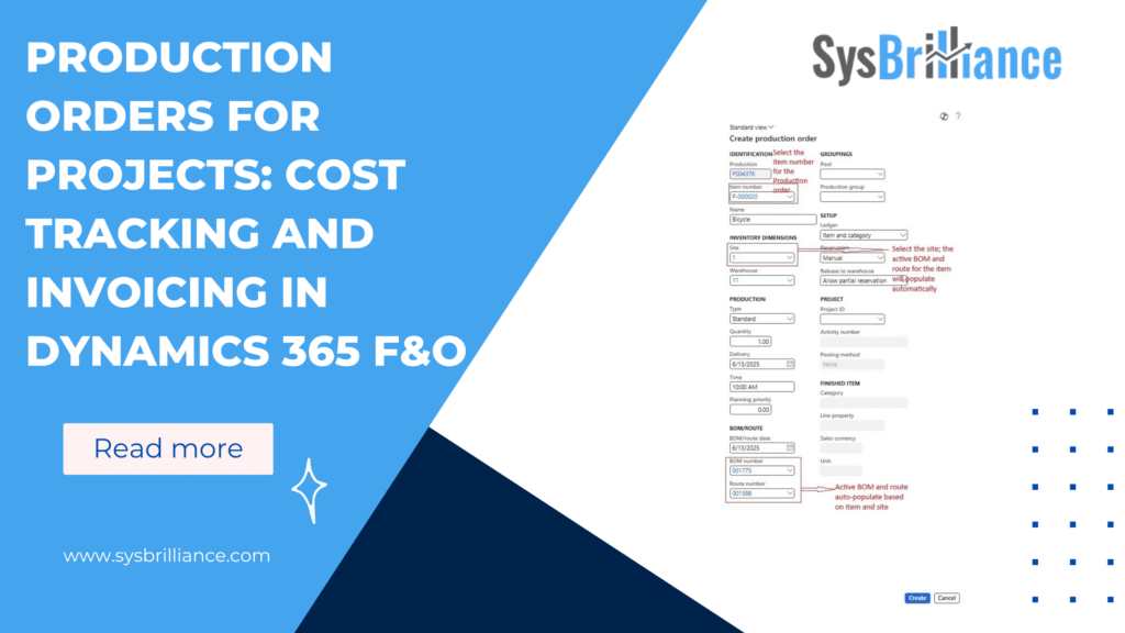 Production Orders for Projects: Cost Tracking and Invoicing in Dynamics 365 F&O