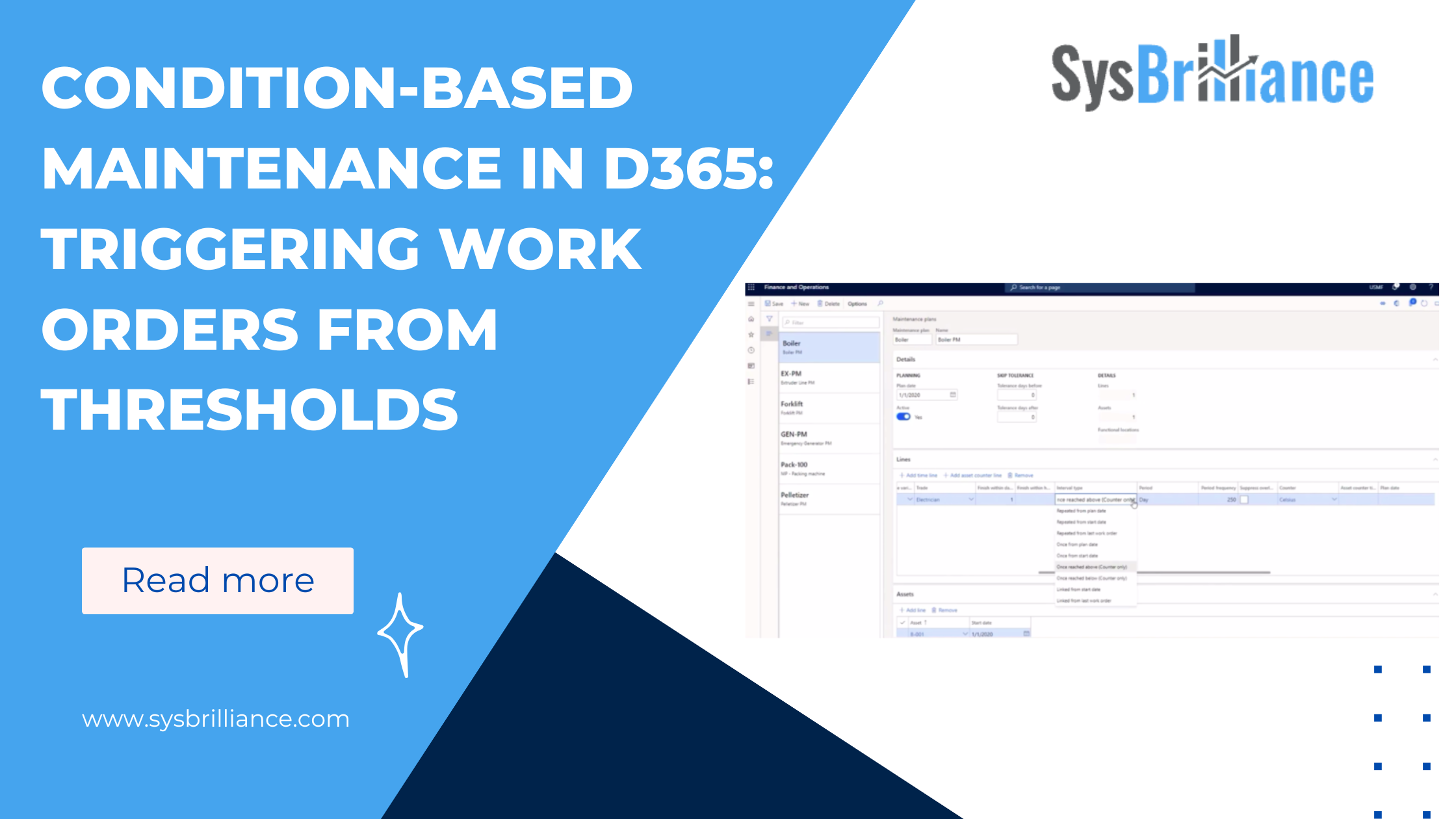 Using condition based maintenance in D365 to trigger work orders based on asset performance
