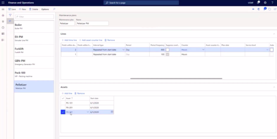 Example of predictive maintenance systems within D365 asset management for tracking asset performance