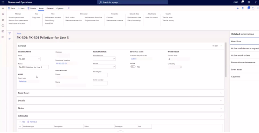 D365 asset management interface used for predictive maintenance and asset management planning
