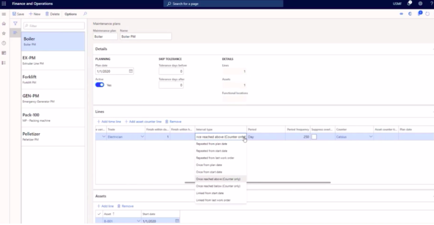 Condition based maintenance software in D365 asset management for automated asset management workflows